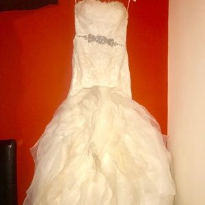 Pronovias Gown, embellished belt & Cathedral veil